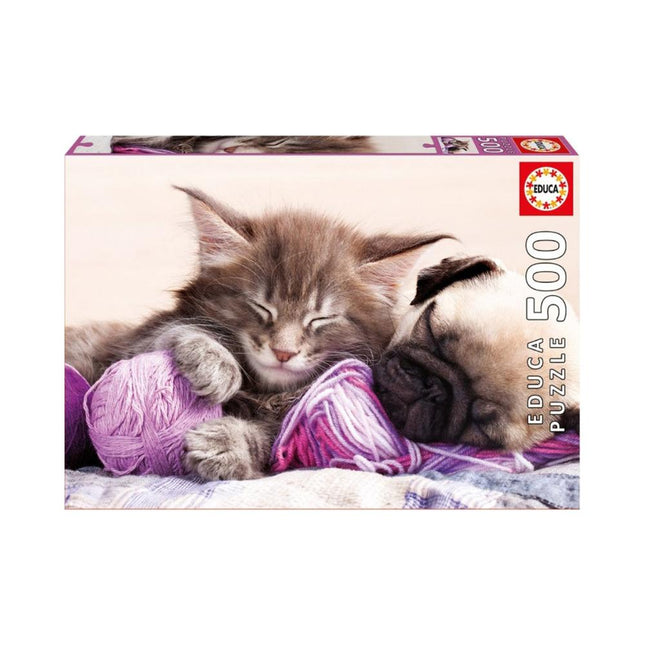 Παζλ που απεικονίζει ένα σκυλάκι κι ένα γατάκι αγκαλιά